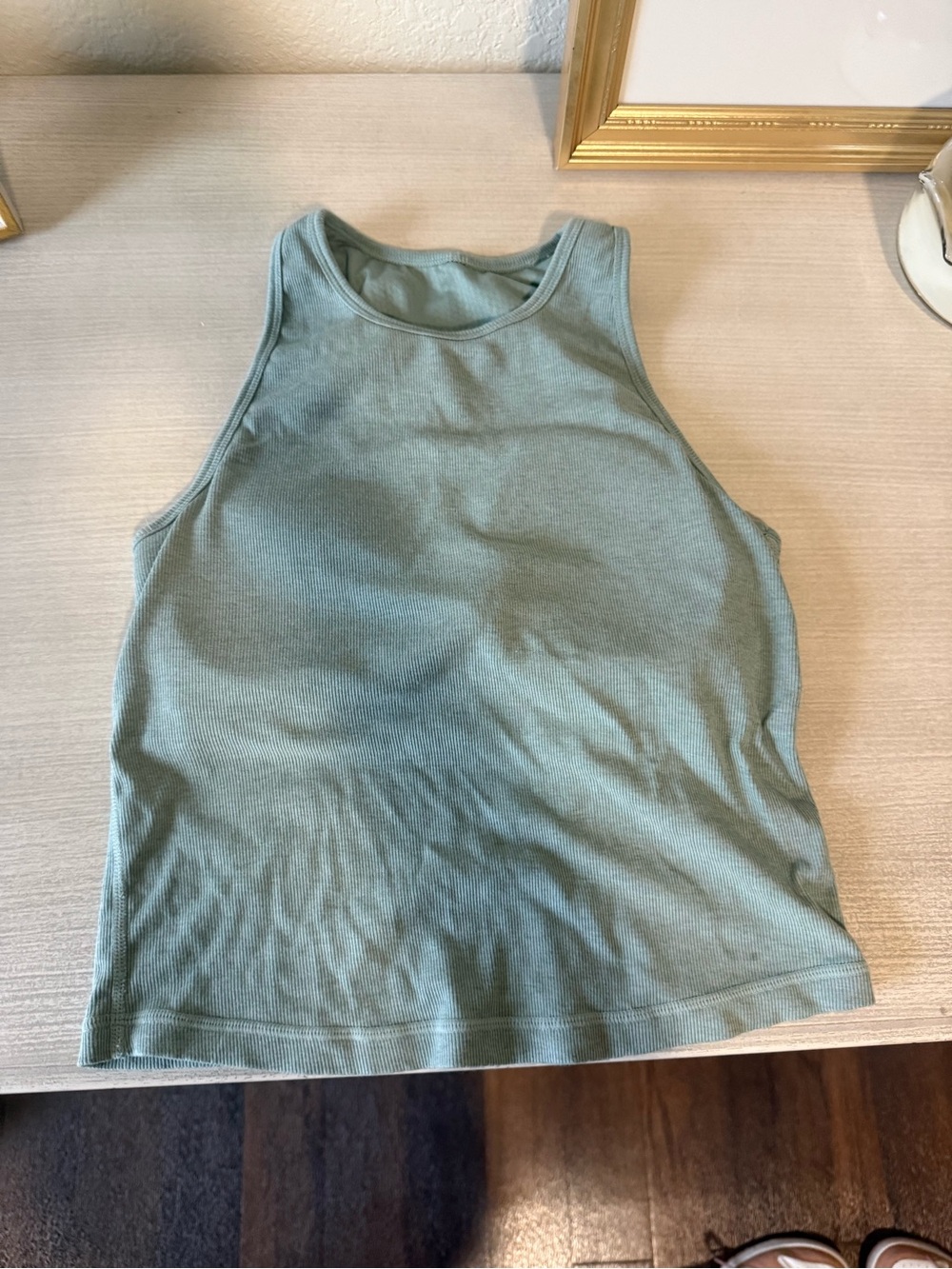 Vuori Ribbed High-Neck Tank Top with Built in Bra - Turquoise